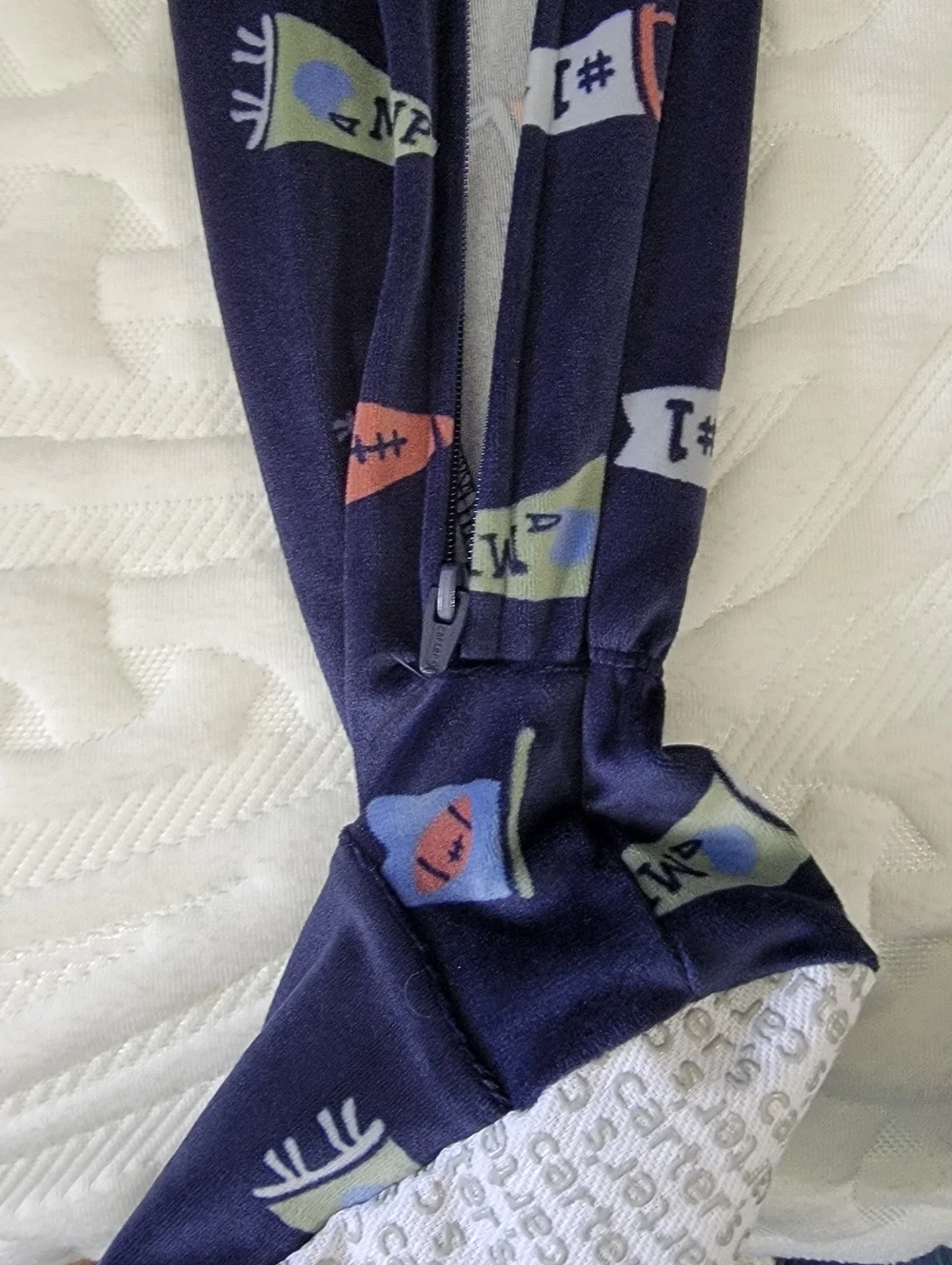 NWT Carter's Bedtime Velour One Piece Footed Pajamas Full Zip Football MVP 5T